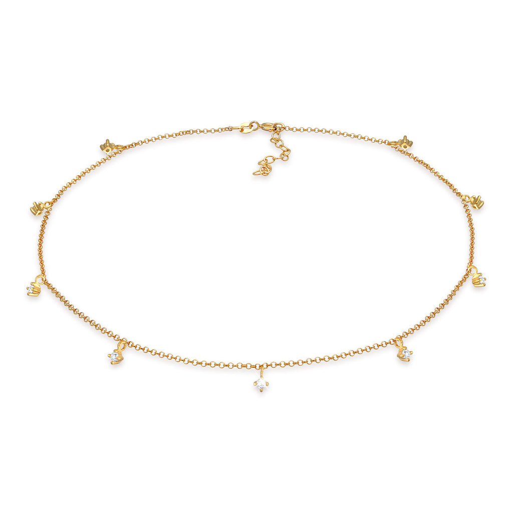Gold - Elli | Choker | Zirkonia (Weiß) | 925 Sterling Silber Vergoldet