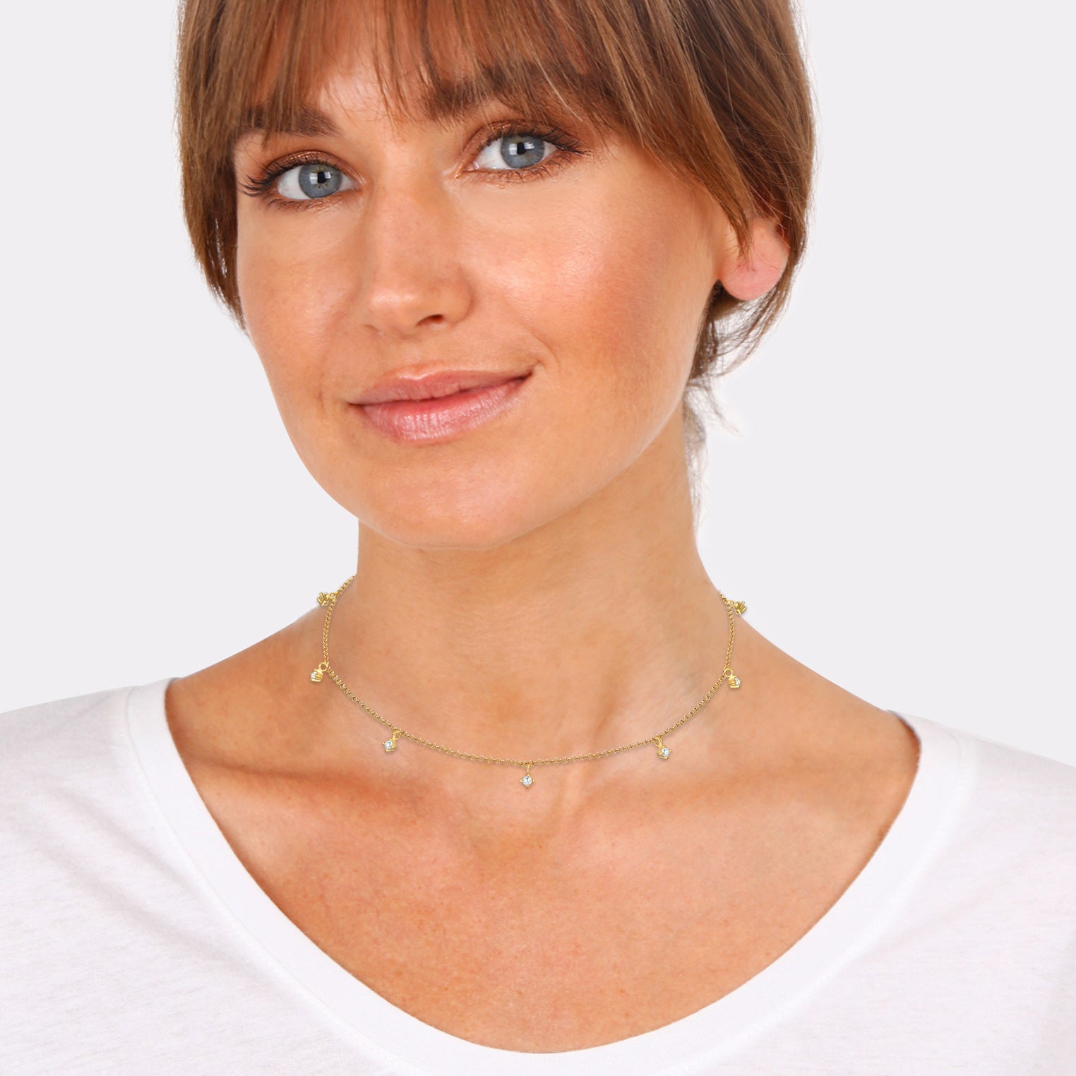 Gold - Elli | Choker | Zirkonia (Weiß) | 925 Sterling Silber Vergoldet