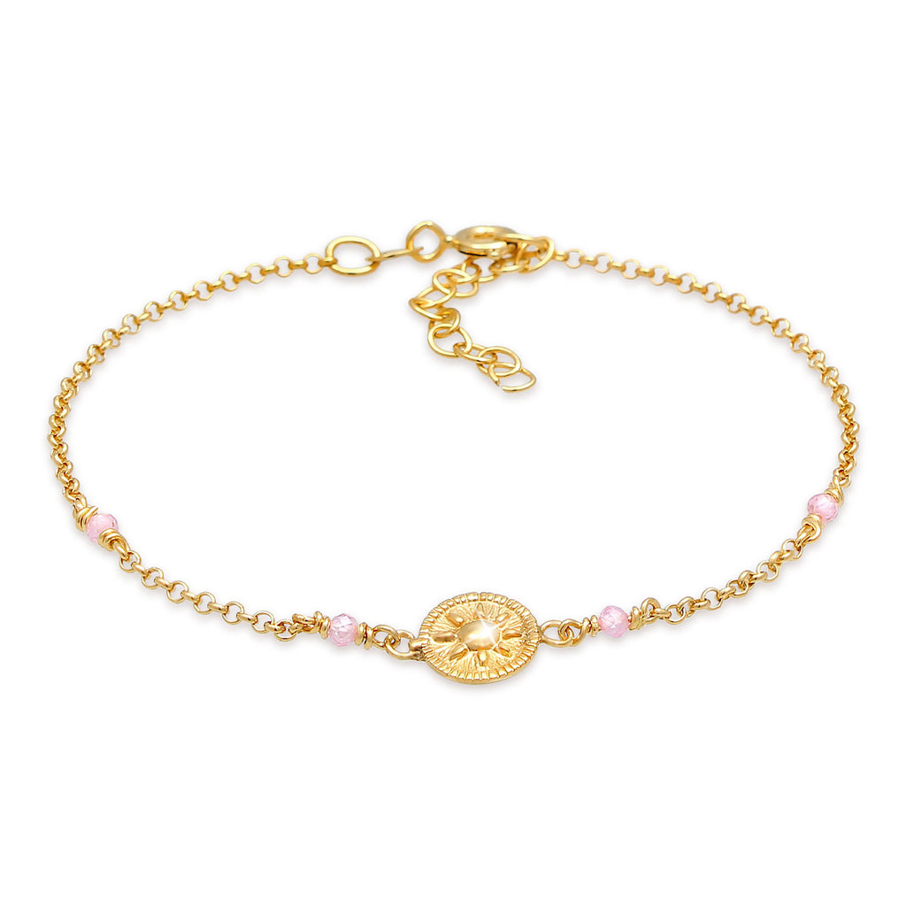 Gold - Elli | Armband | Quarz ( Rosa ) | 925 Sterling Silber vergoldet