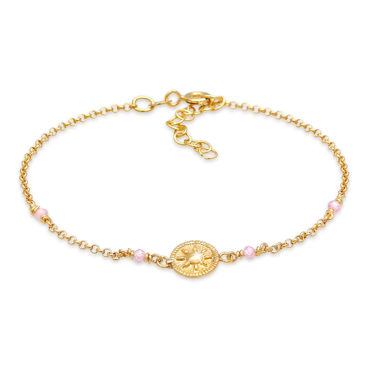 Gold - Elli | Armband | Quarz ( Rosa ) | 925 Sterling Silber vergoldet