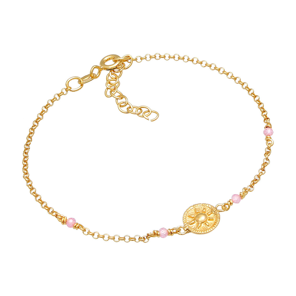 Gold - Elli | Armband | Quarz ( Rosa ) | 925 Sterling Silber vergoldet
