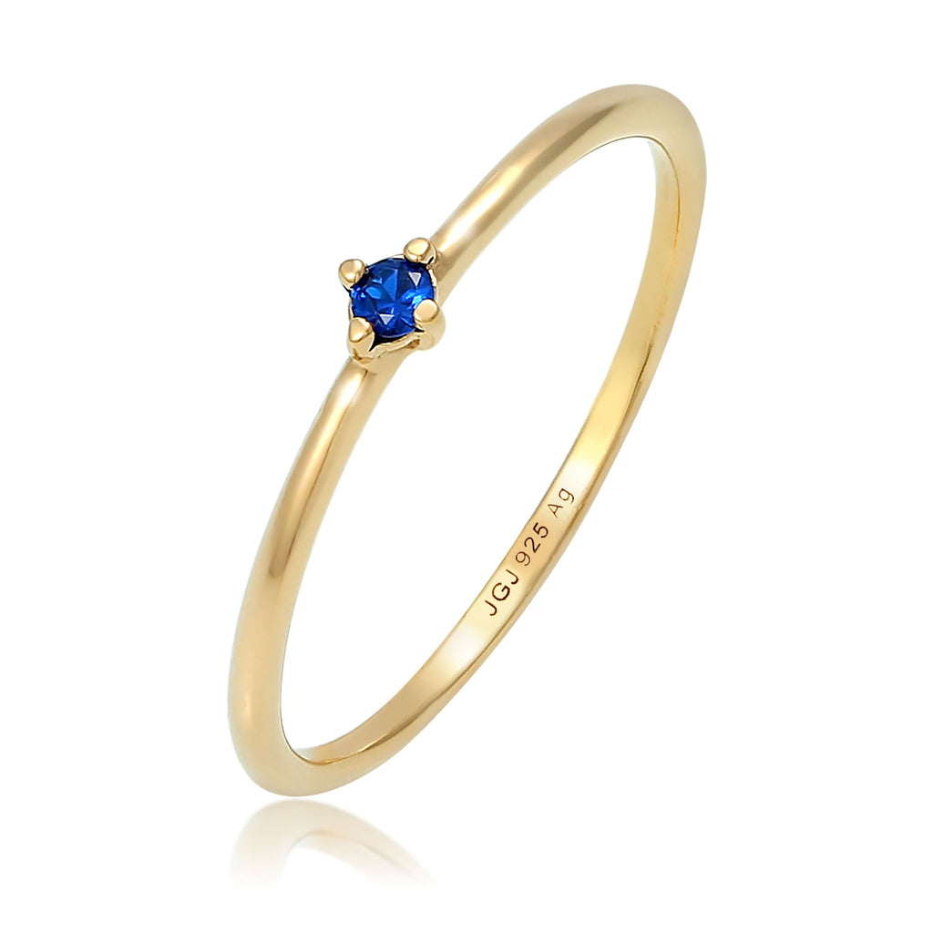 Blau - Elli | Solitär-Ring | Saphir ( Blau ) | 925 Sterling Silber vergoldet
