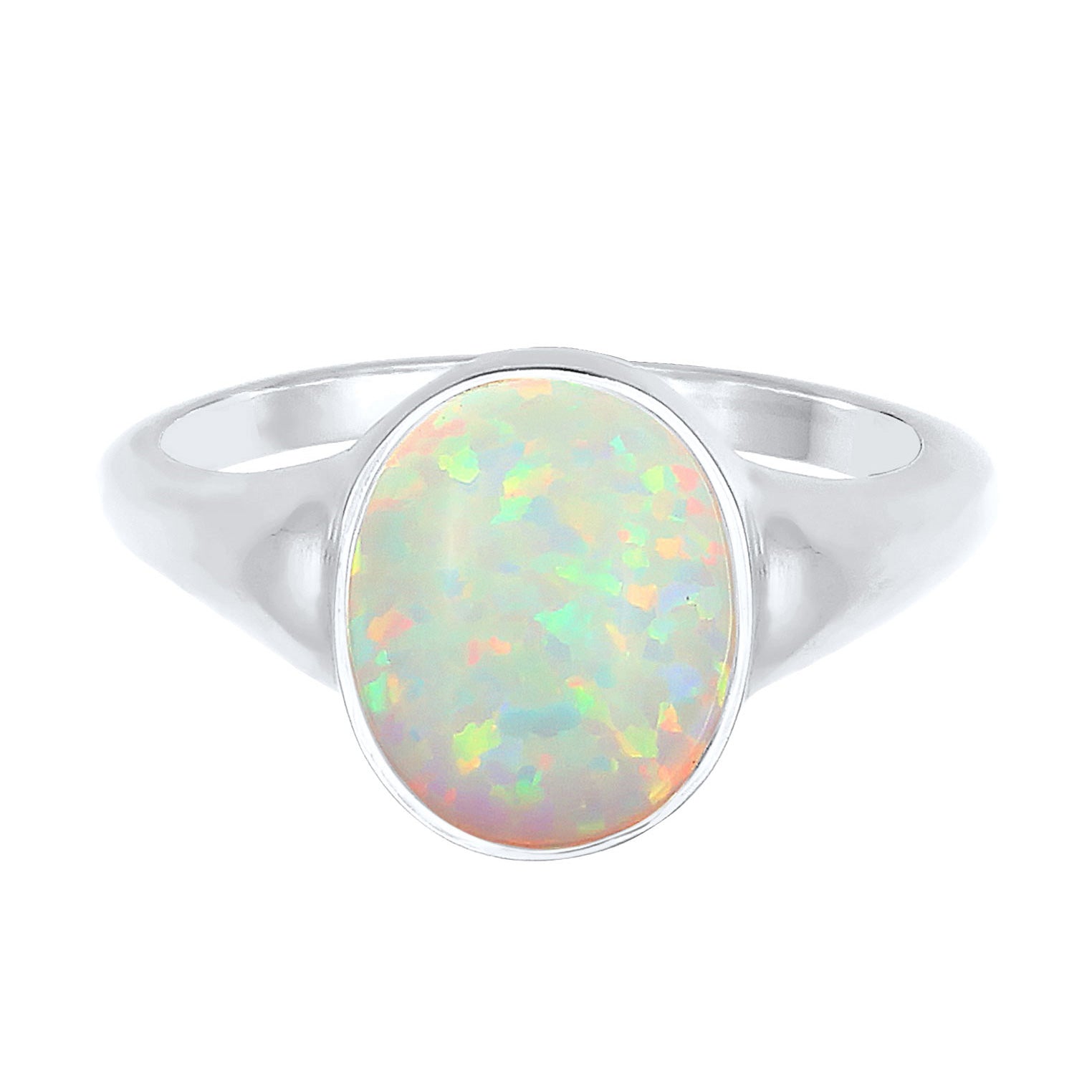 Silber - Elli | Siegelring | Opal ( Weiß ) | 925er Sterling Silber