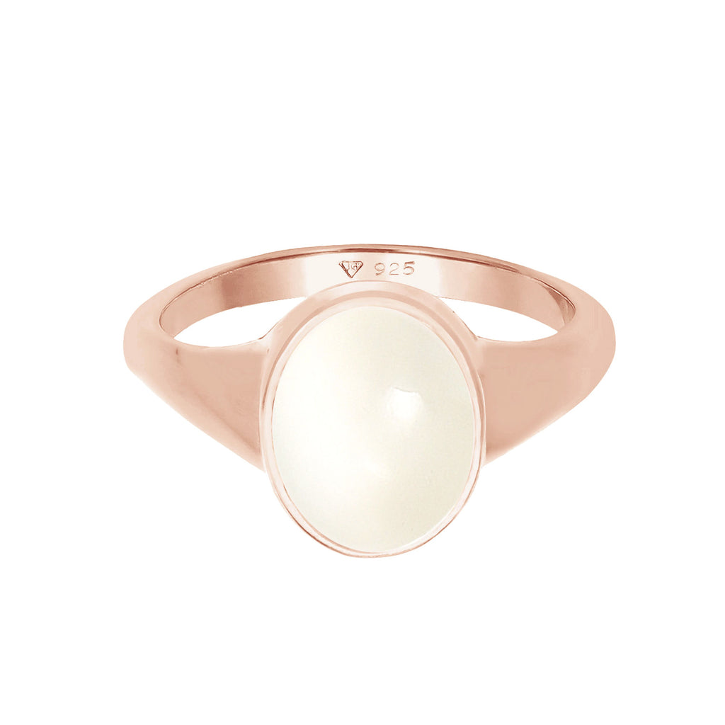 Roségold - Elli | Siegelring | Mondstein ( Weiß ) | 925 Sterling Silber Rosegold