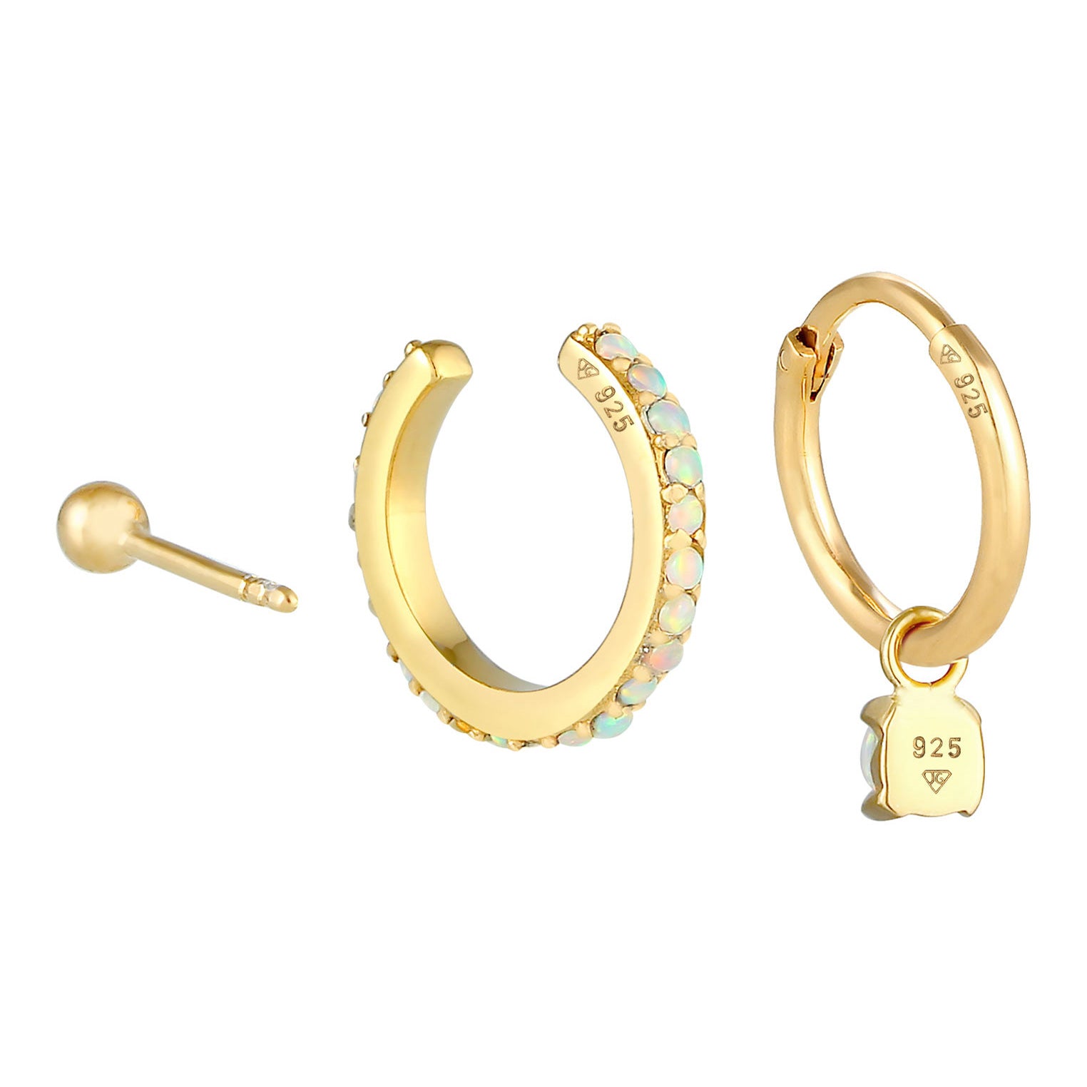 Gold - Elli | Ohrringset | Opal ( Weiß ) | 925 Sterling Silber vergoldet