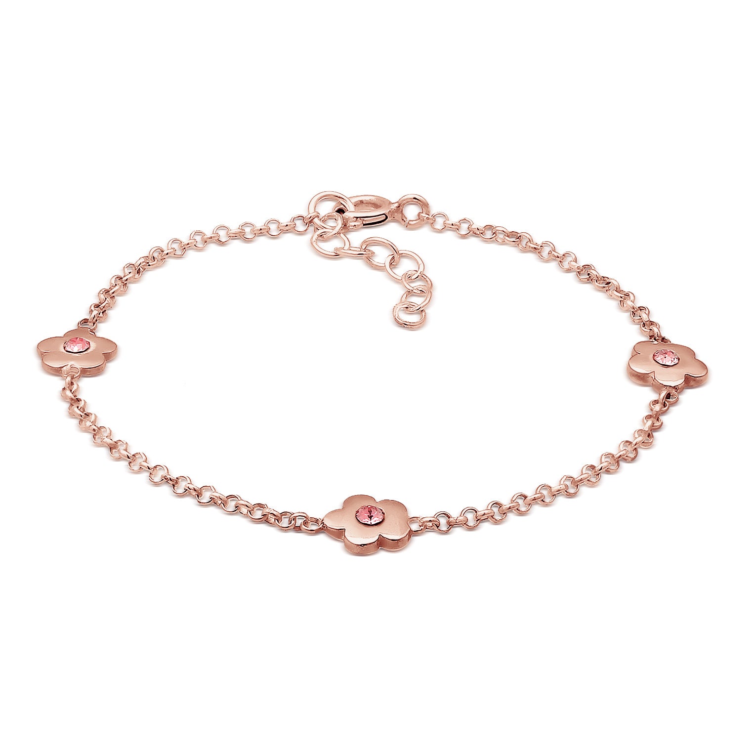 Roségold - Elli | Armband Blume | Kristall ( Rosa ) | 925 Sterling Silber Rosegold