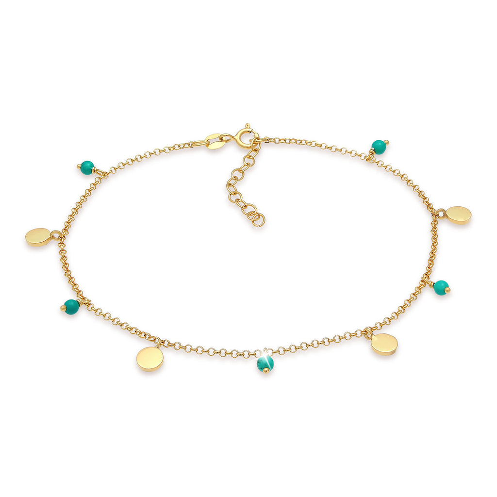Gold - Elli | Fußkettchen Geo | Howlith ( Türkis ) | 925 Sterling Silber vergoldet