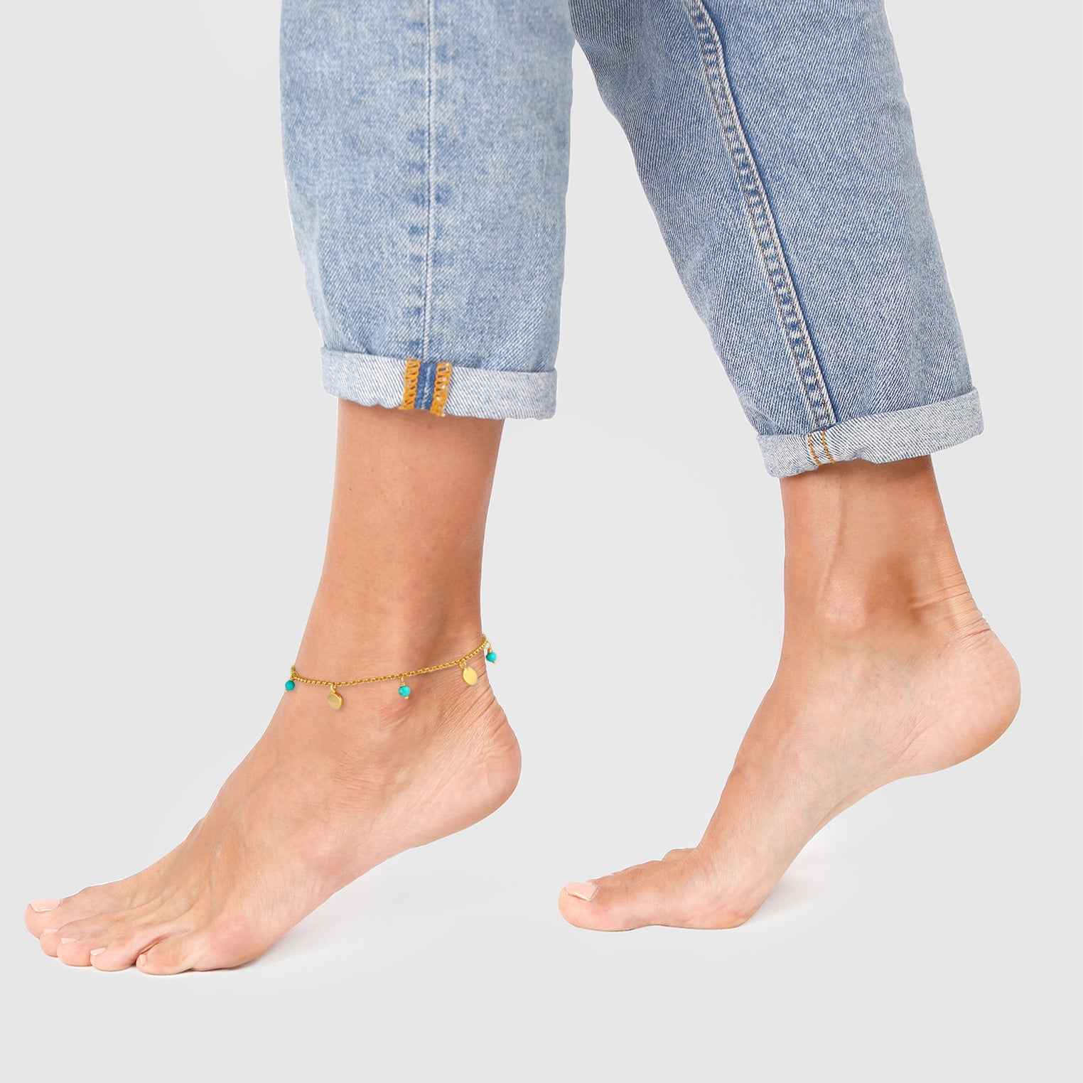 Gold - Elli | Fußkettchen Geo | Howlith ( Türkis ) | 925 Sterling Silber vergoldet