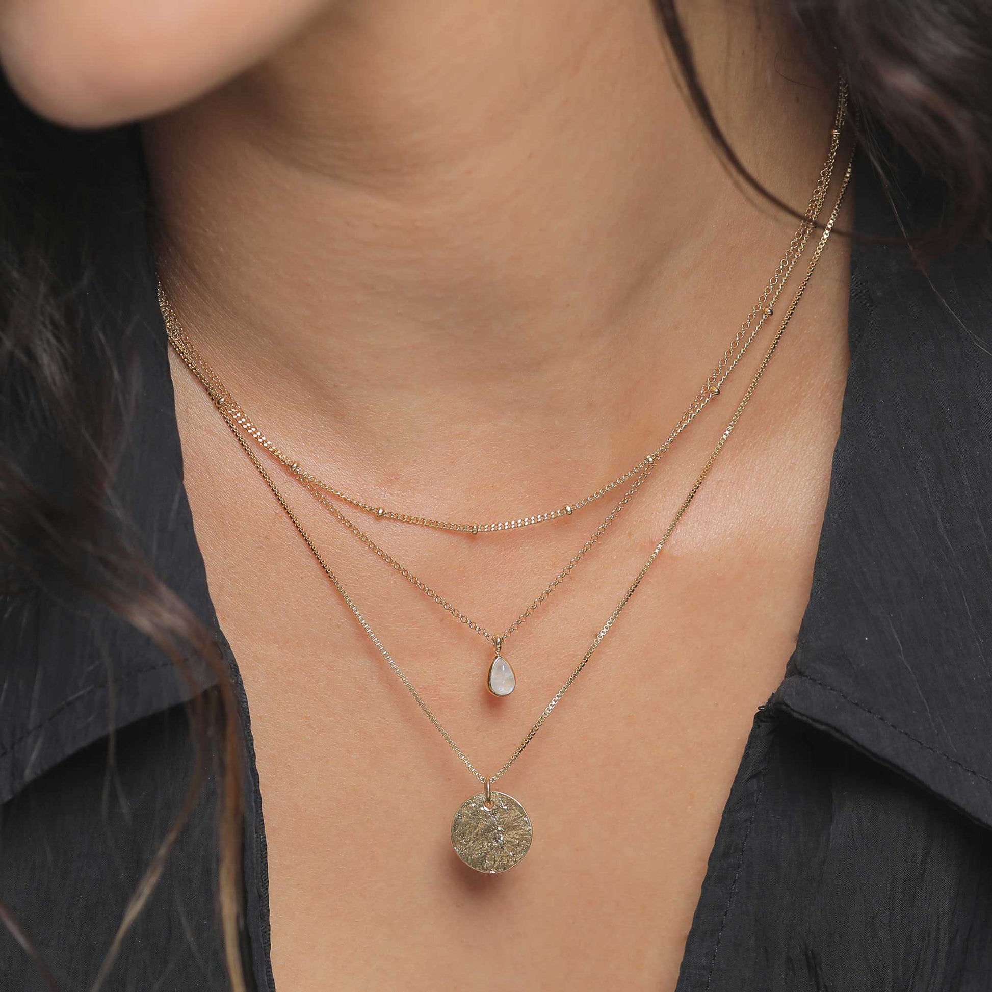 Gold - Elli PREMIUM | Venezianer-Layer-Halskette | Mondstein ( Weiß ) | 925 Sterling Silber vergoldet