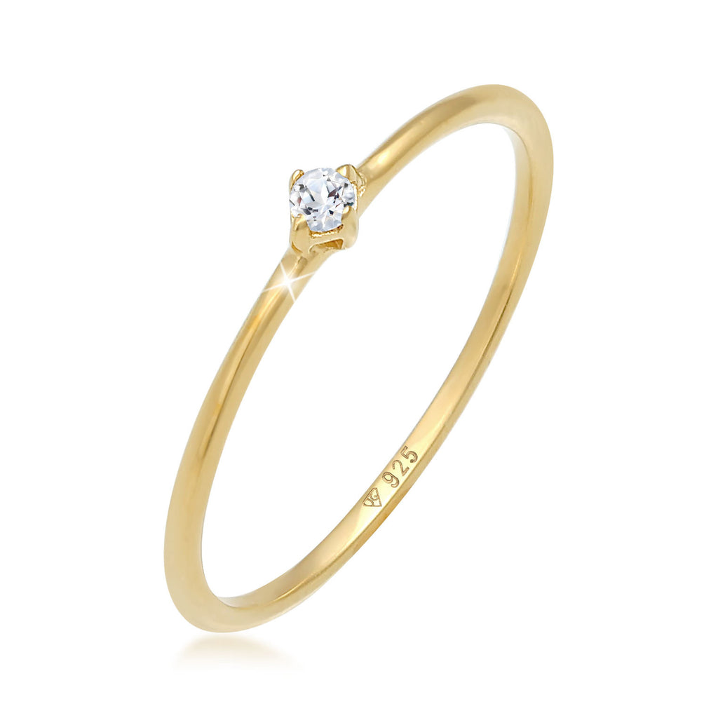 Gold - Elli PREMIUM | Verlobungsring | Topas ( Weiß ) | 925 Sterling Silber vergoldet