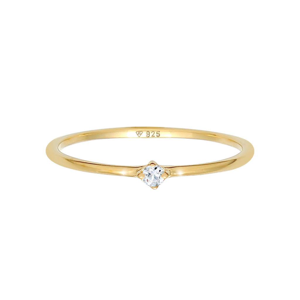 Gold - Elli PREMIUM | Verlobungsring | Topas ( Weiß ) | 925 Sterling Silber vergoldet