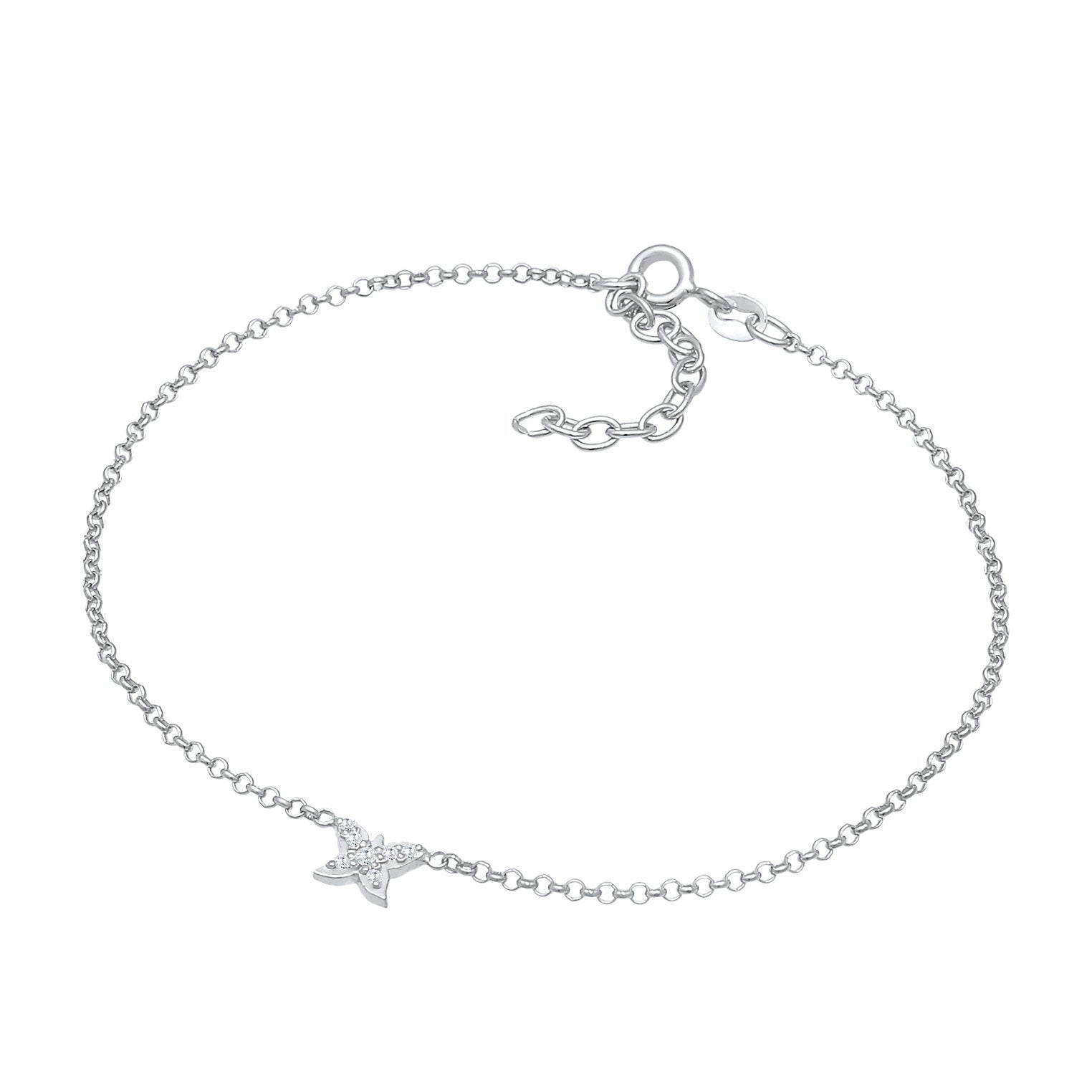 Silber - Elli | Fußkettchen Schmetterling | Zirkonia ( Weiß ) | 925er Sterling Silber