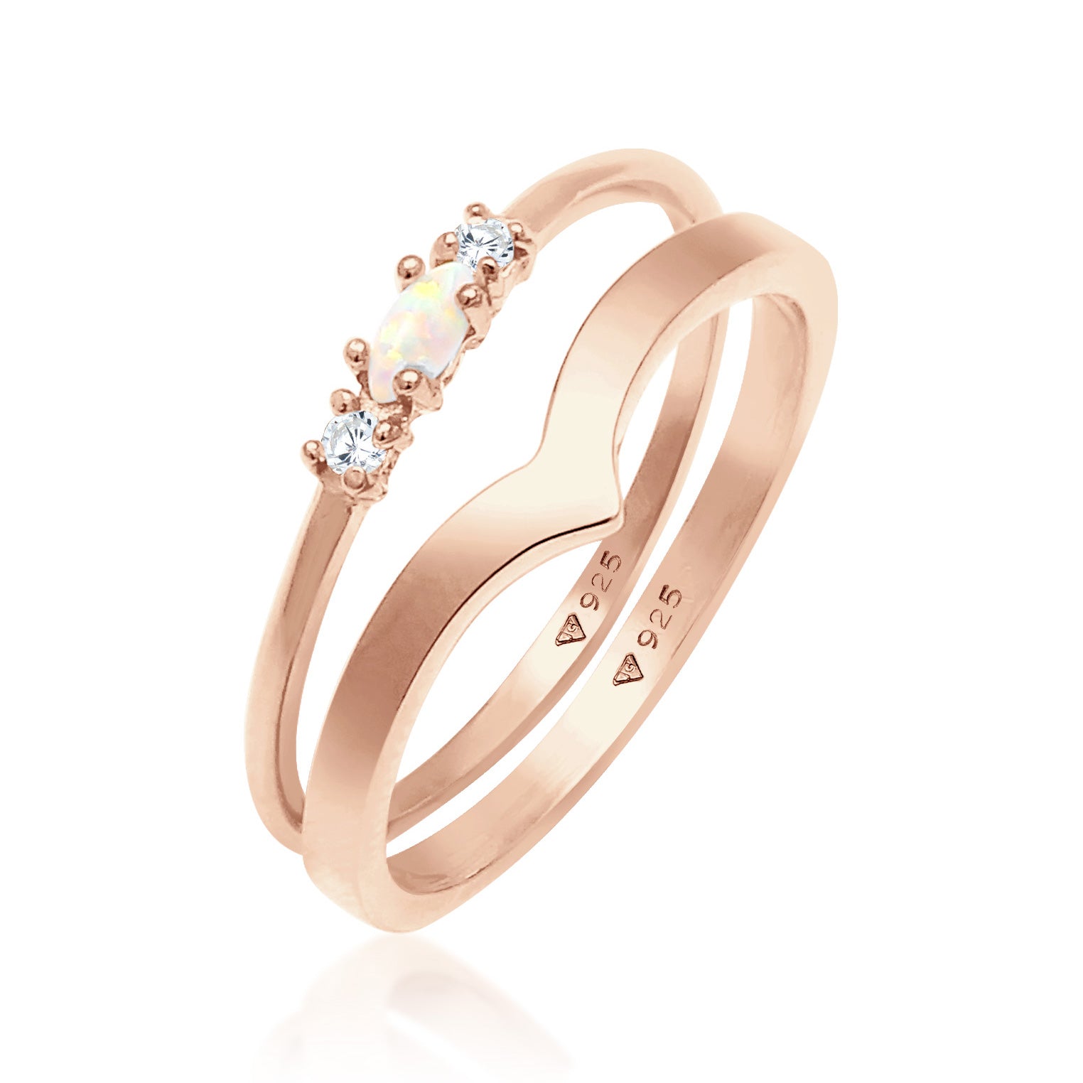Roségold - Elli | Ringset | Opal ( Weiß ) | 925 Sterling Silber Rosegold