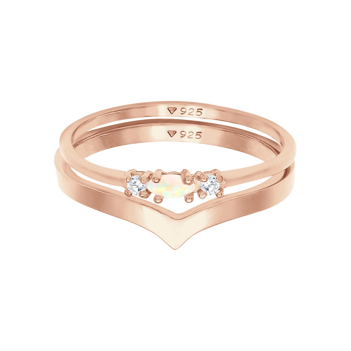 Roségold - Elli | Ringset | Opal ( Weiß ) | 925 Sterling Silber Rosegold