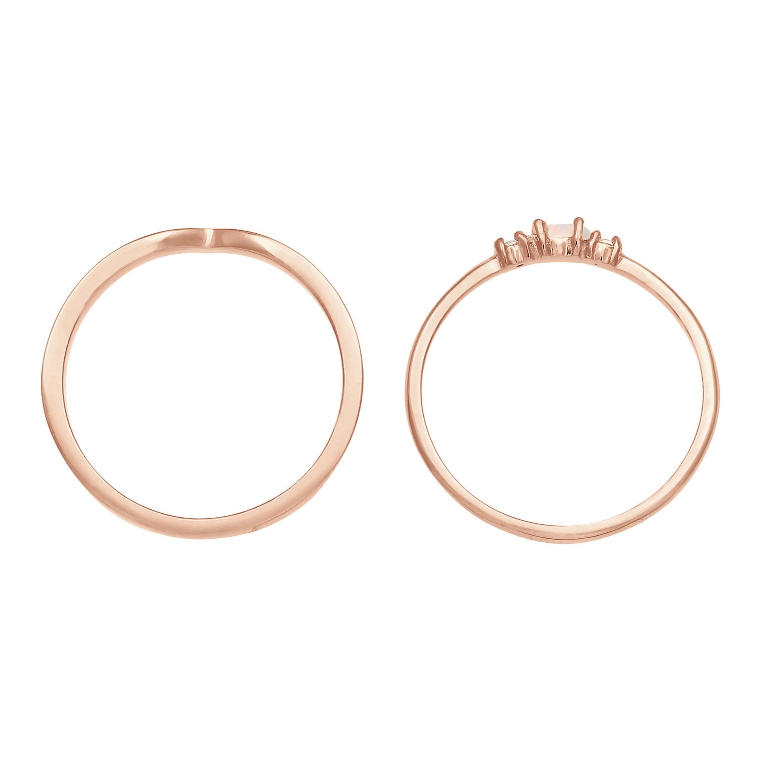 Roségold - Elli | Ringset | Opal ( Weiß ) | 925 Sterling Silber Rosegold