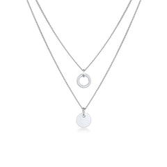 Silber - Elli | Layer-Halskette Plättchen Kreis | 925 Sterling Silber