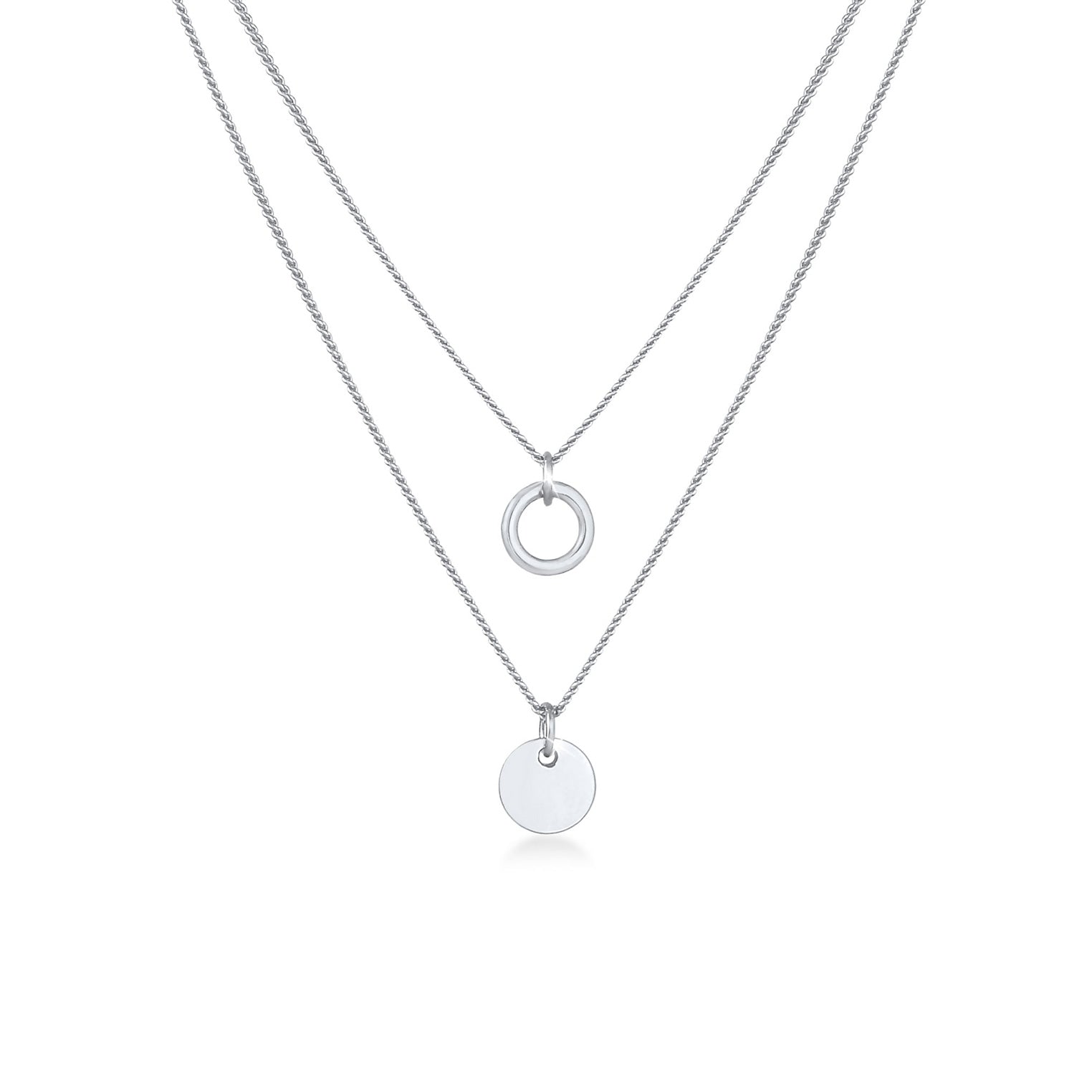 Silber - Elli | Layer-Halskette Plättchen Kreis | 925 Sterling Silber