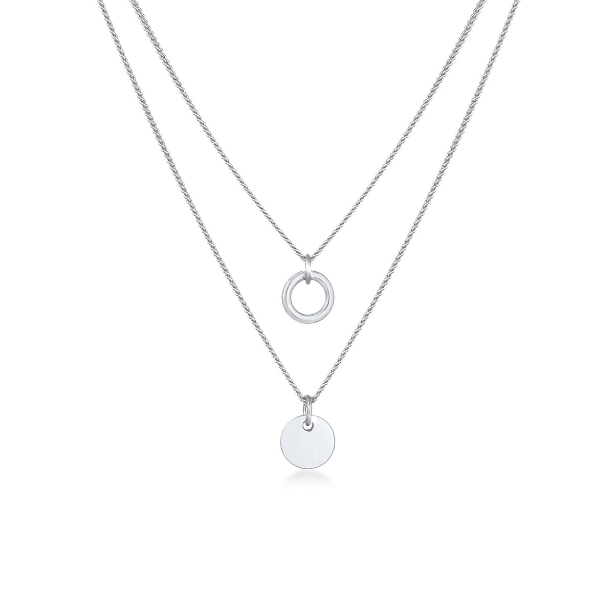 Silber - Elli | Layer-Halskette Plättchen Kreis | 925 Sterling Silber