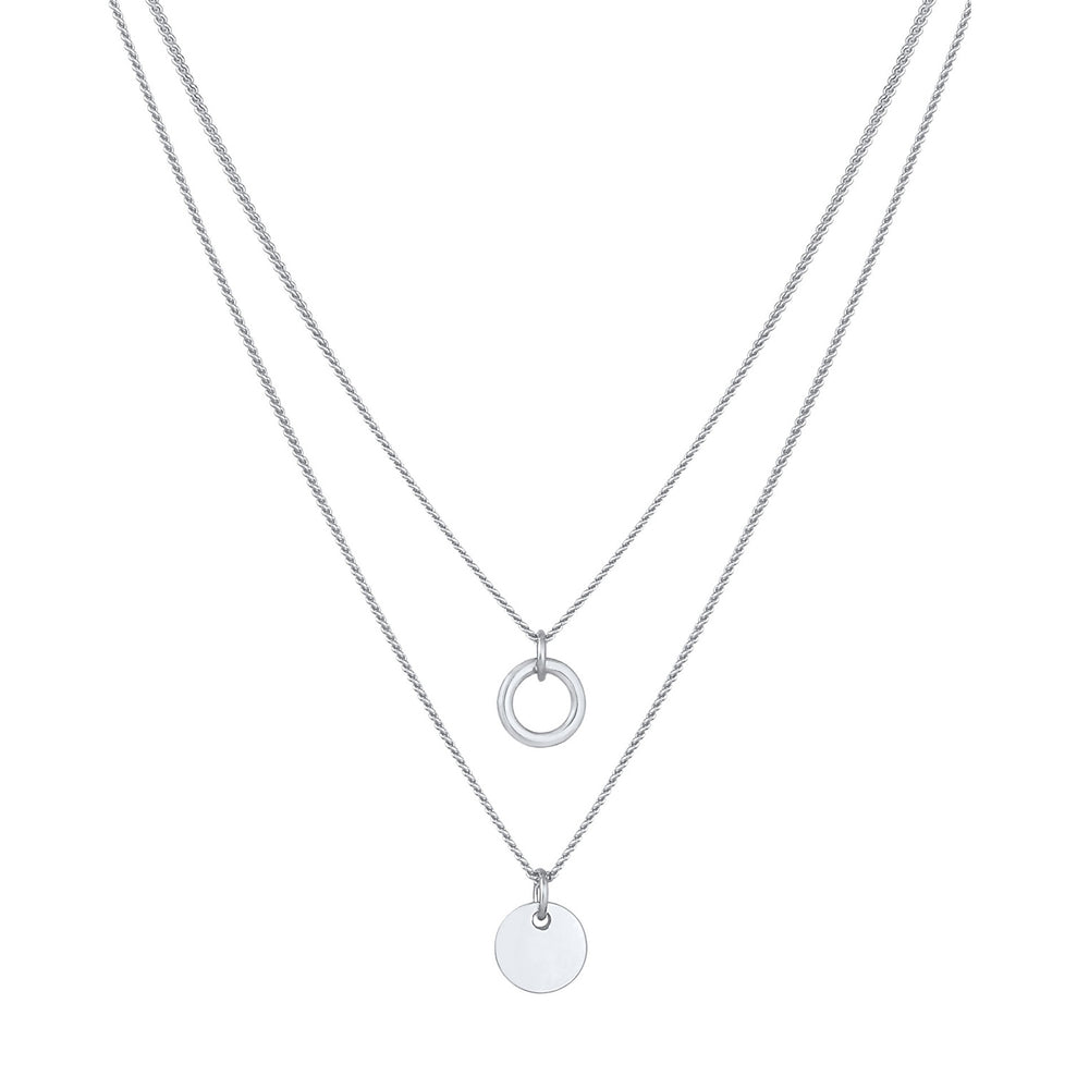 Silber - Elli | Layer-Halskette Plättchen Kreis | 925 Sterling Silber