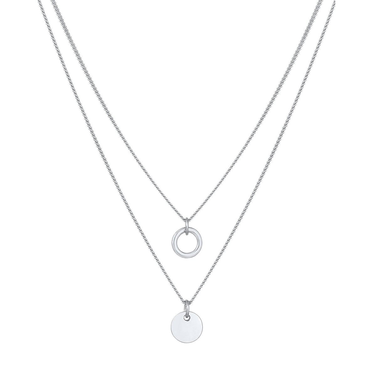 Silber - Elli | Layer-Halskette Plättchen Kreis | 925 Sterling Silber