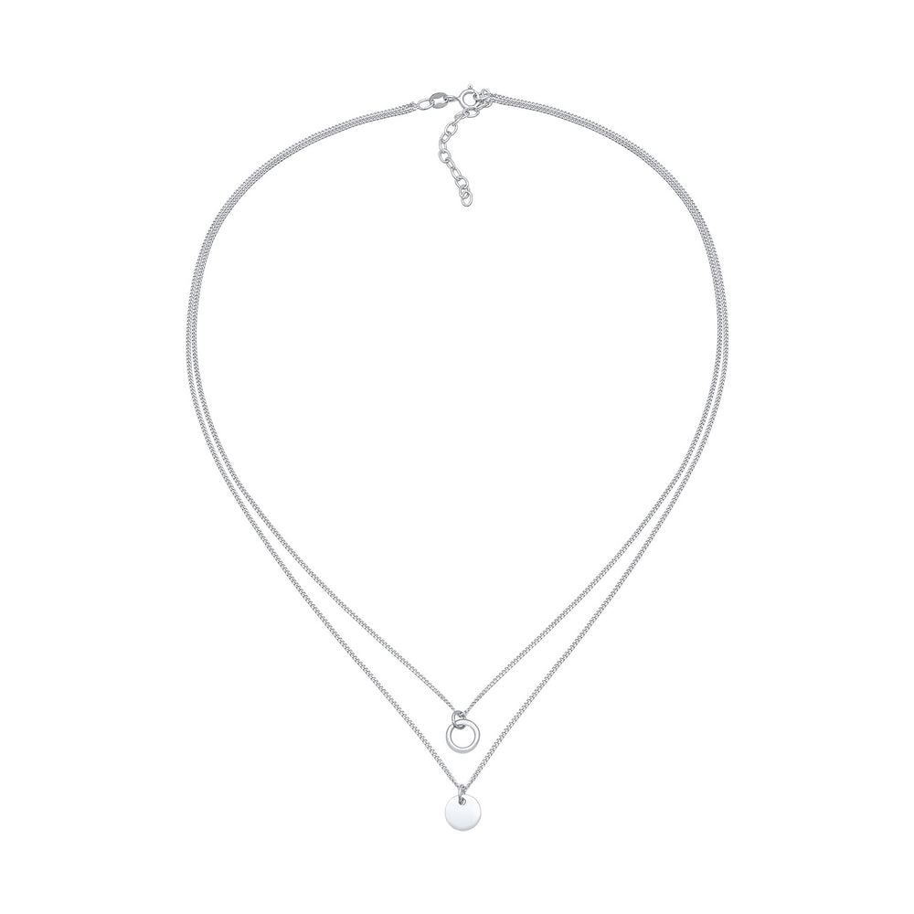Silber - Elli | Layer-Halskette Plättchen Kreis | 925 Sterling Silber