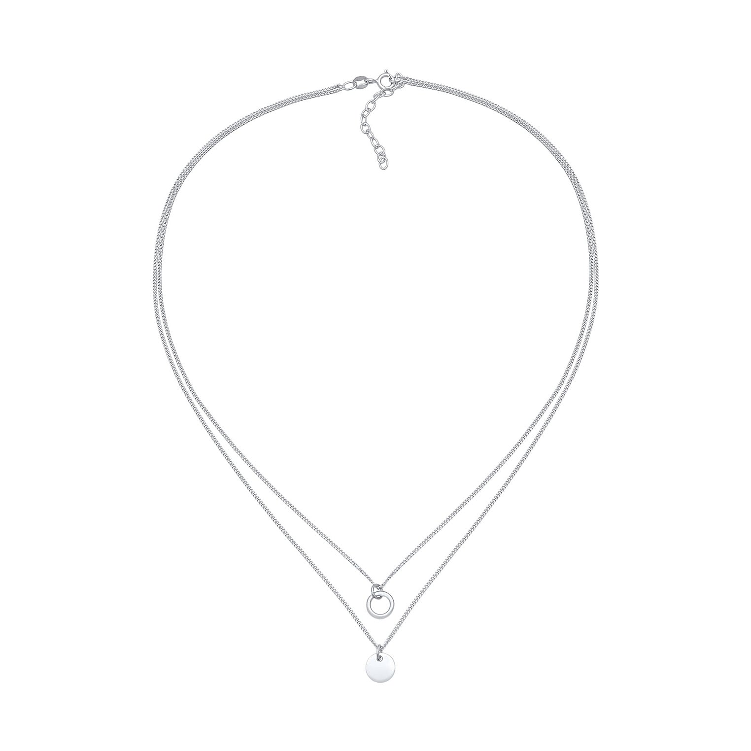Silber - Elli | Layer-Halskette Plättchen Kreis | 925 Sterling Silber