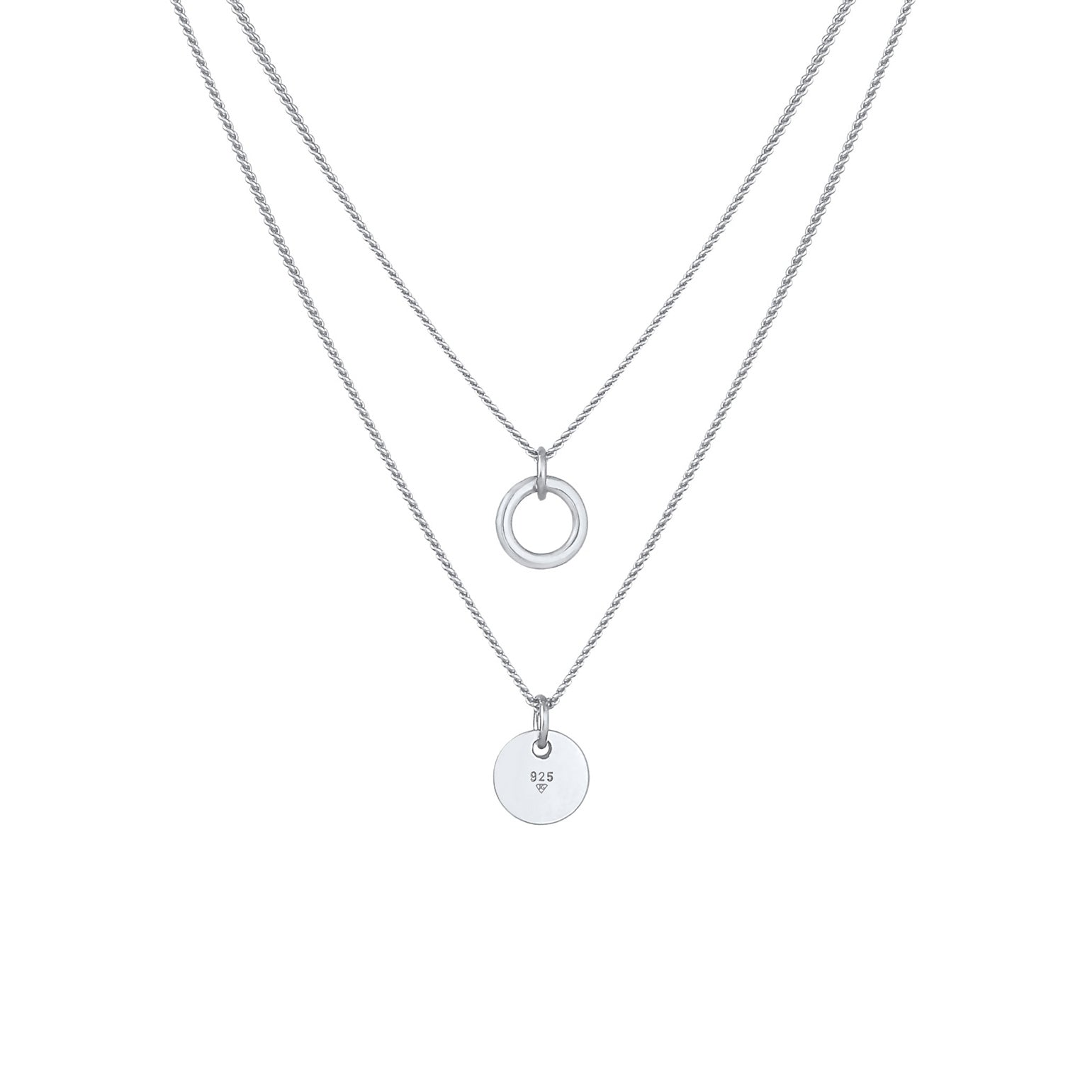 Silber - Elli | Layer-Halskette Plättchen Kreis | 925 Sterling Silber