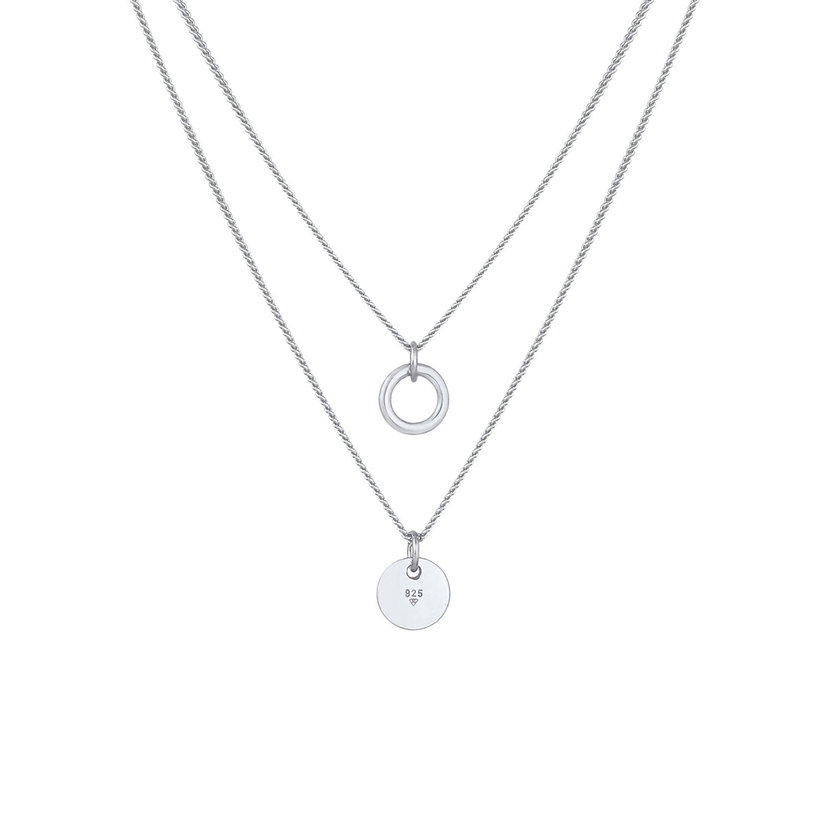 Silber - Elli | Layer-Halskette Plättchen Kreis | 925 Sterling Silber