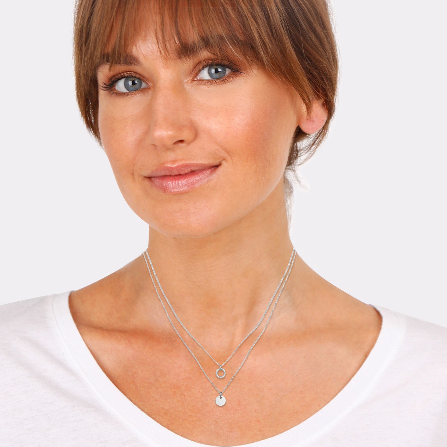 Silber - Elli | Layer-Halskette Plättchen Kreis | 925 Sterling Silber