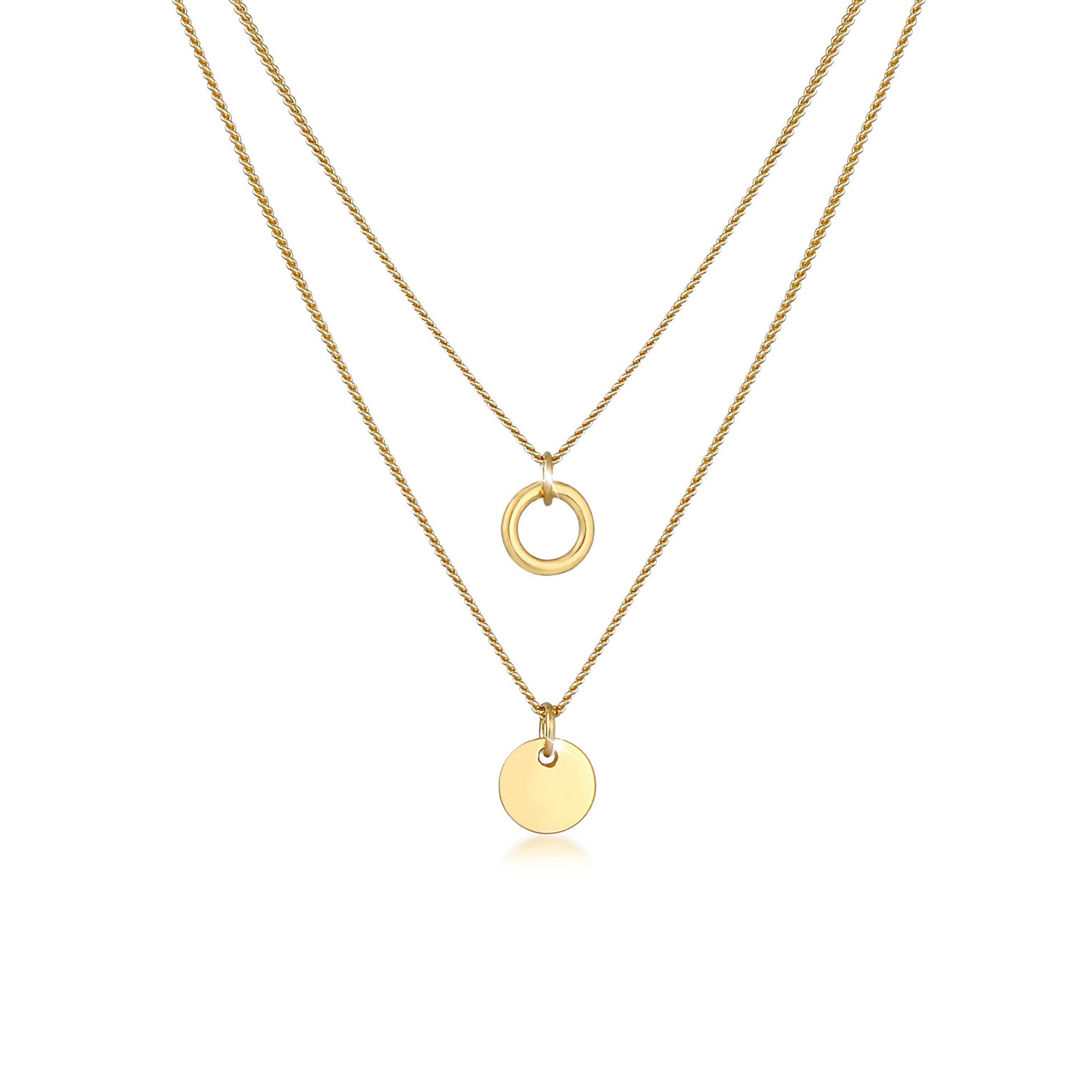 Gold - Elli | Layer-Halskette Plättchen Kreis | 925 Sterling Silber vergoldet