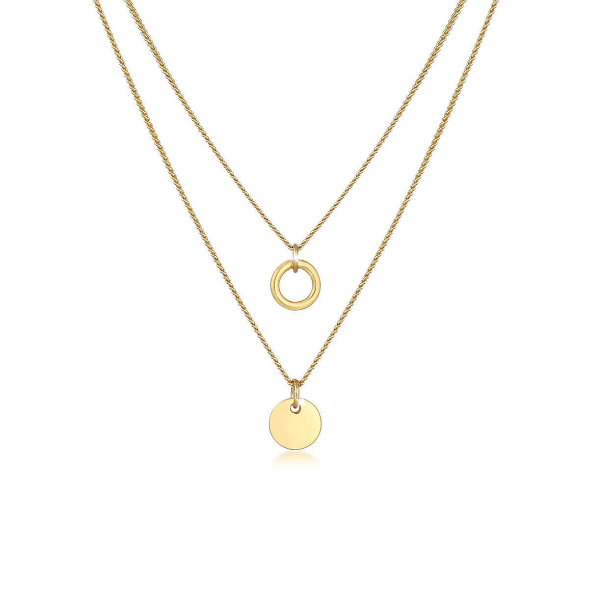 Gold - Elli | Layer-Halskette Plättchen Kreis | 925 Sterling Silber vergoldet