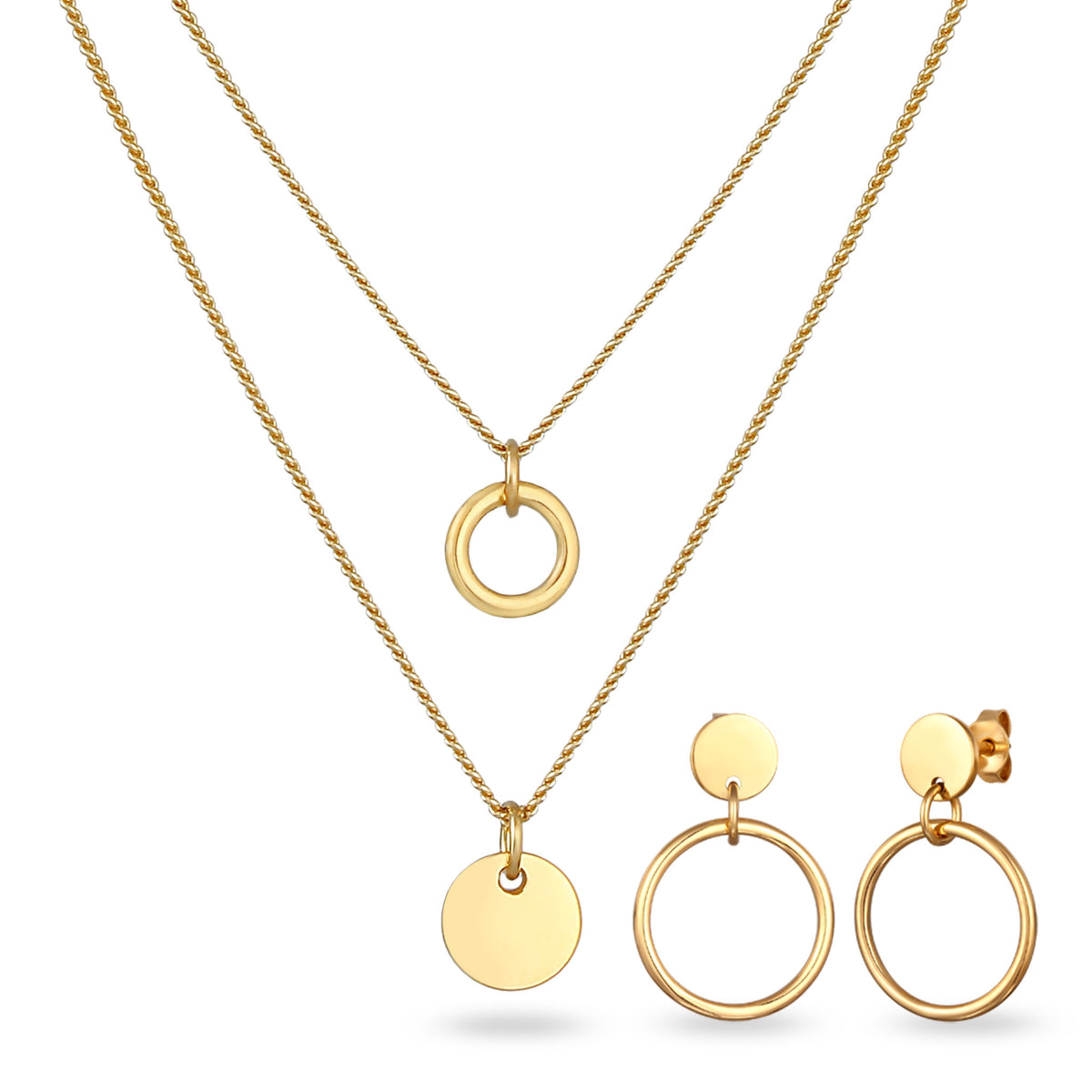Disc &amp; Circle Necklace &amp; Earrings Jewelry Set