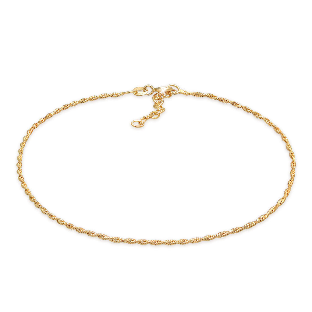 Gold - Elli | Kordel-Fußkettchen | 925 Sterling Silber vergoldet