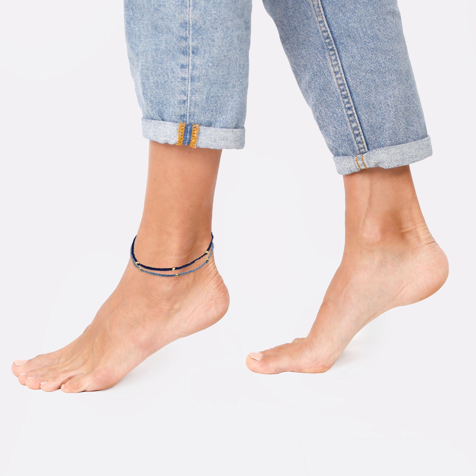 Dunkelblau - Elli | Fußkettchen | 925 Sterling Silber vergoldet