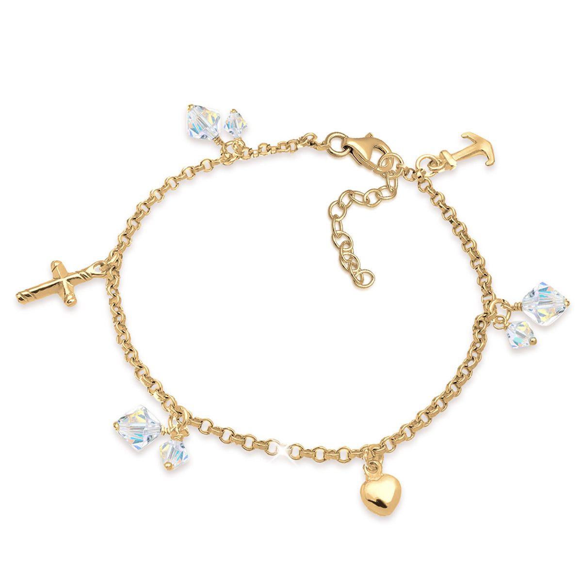 Gold - Elli | Armband Anker | Kristall ( Weiß ) | 925 Sterling Silber vergoldet