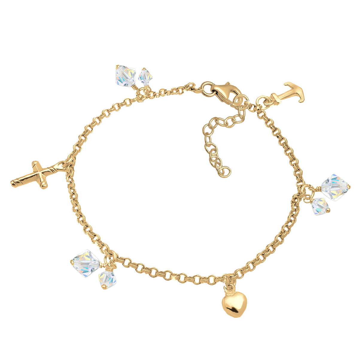 Gold - Elli | Armband Anker | Kristall ( Weiß ) | 925 Sterling Silber vergoldet