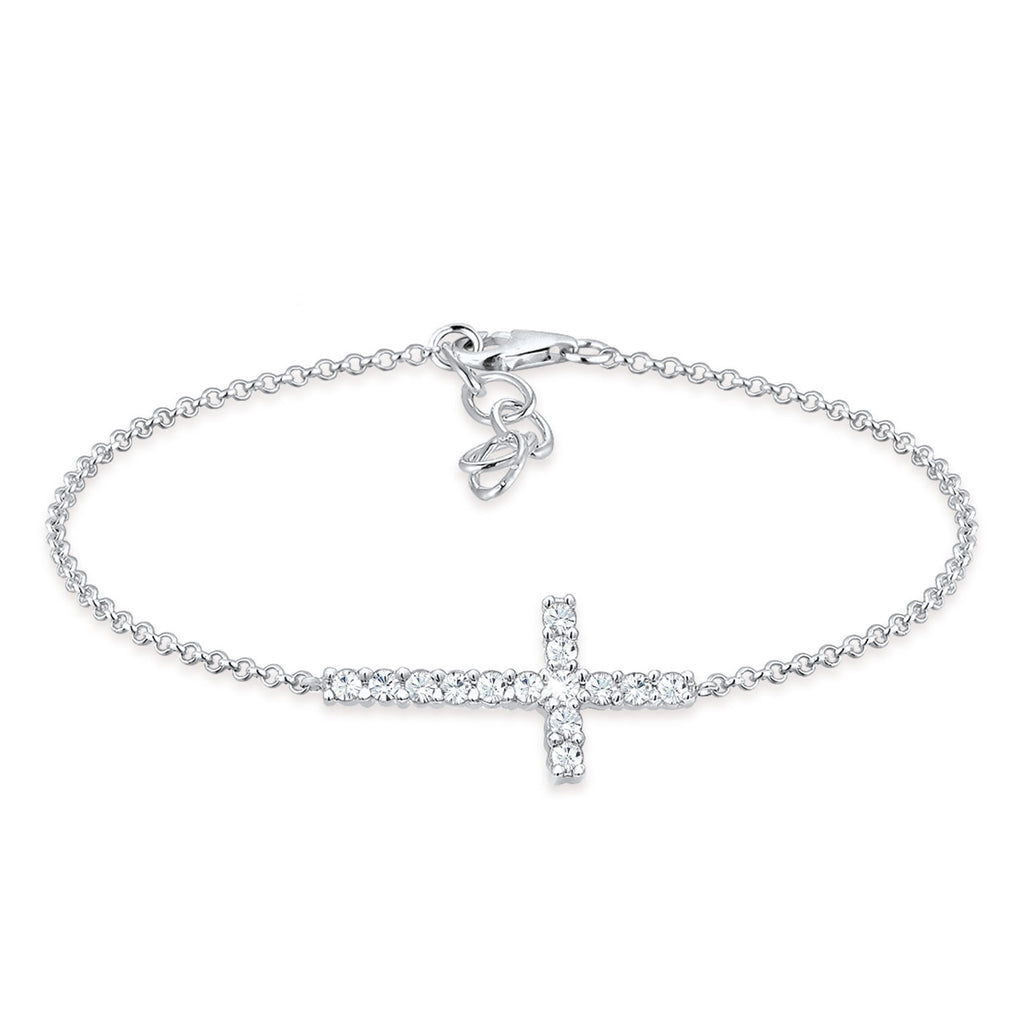 Silber - Elli | Armband Kreuz | Mit Kristallen von Swarovski® (Weiß) | 925er Sterling Silber