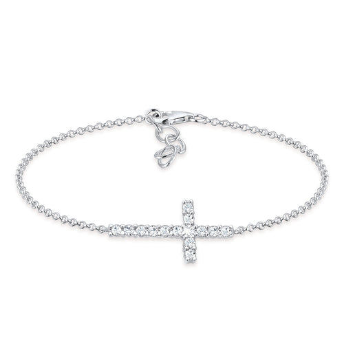 Silber - Elli | Armband Kreuz | Mit Kristallen von Swarovski® (Weiß) | 925er Sterling Silber