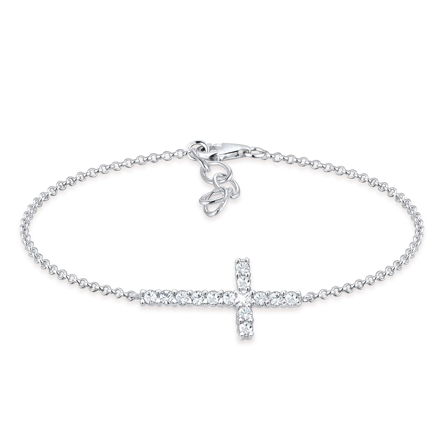 Silber - Elli | Armband Kreuz | Kristall (Weiß) | 925er Sterling Silber