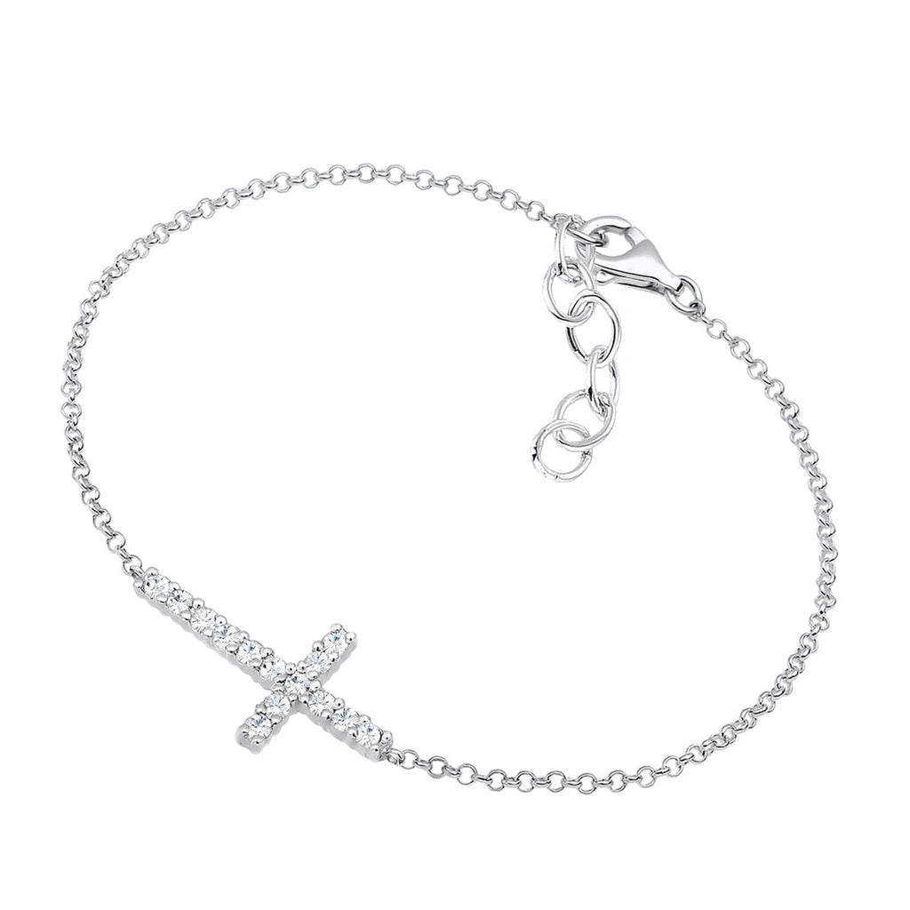 Silber - Elli | Armband Kreuz | Mit Kristallen von Swarovski® (Weiß) | 925er Sterling Silber