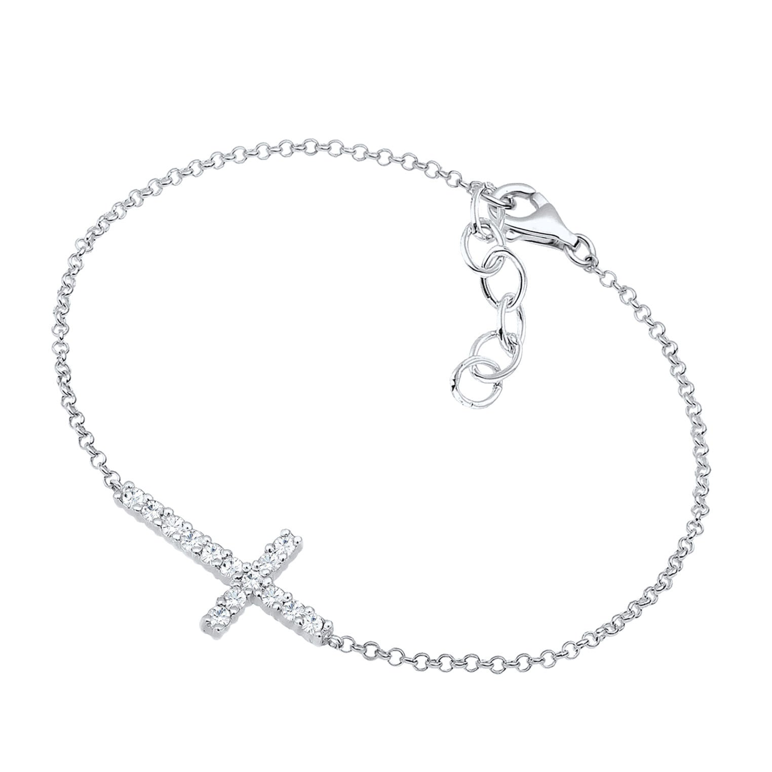 Silber - Elli | Armband Kreuz | Kristall (Weiß) | 925er Sterling Silber