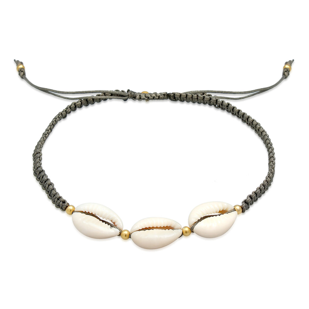 Grau - Elli | Fußkettchen Muschel | 925 Sterling Silber vergoldet