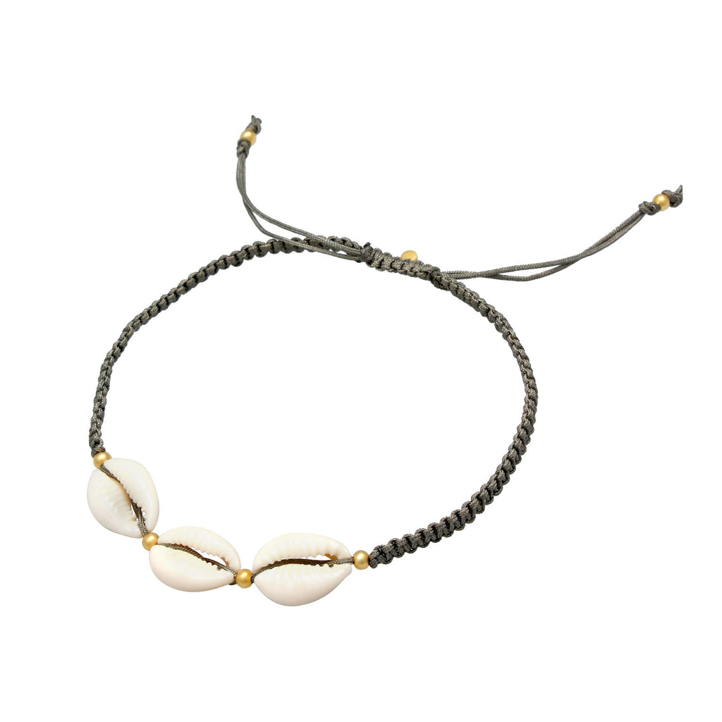 Grau - Elli | Fußkettchen Muschel | 925 Sterling Silber vergoldet