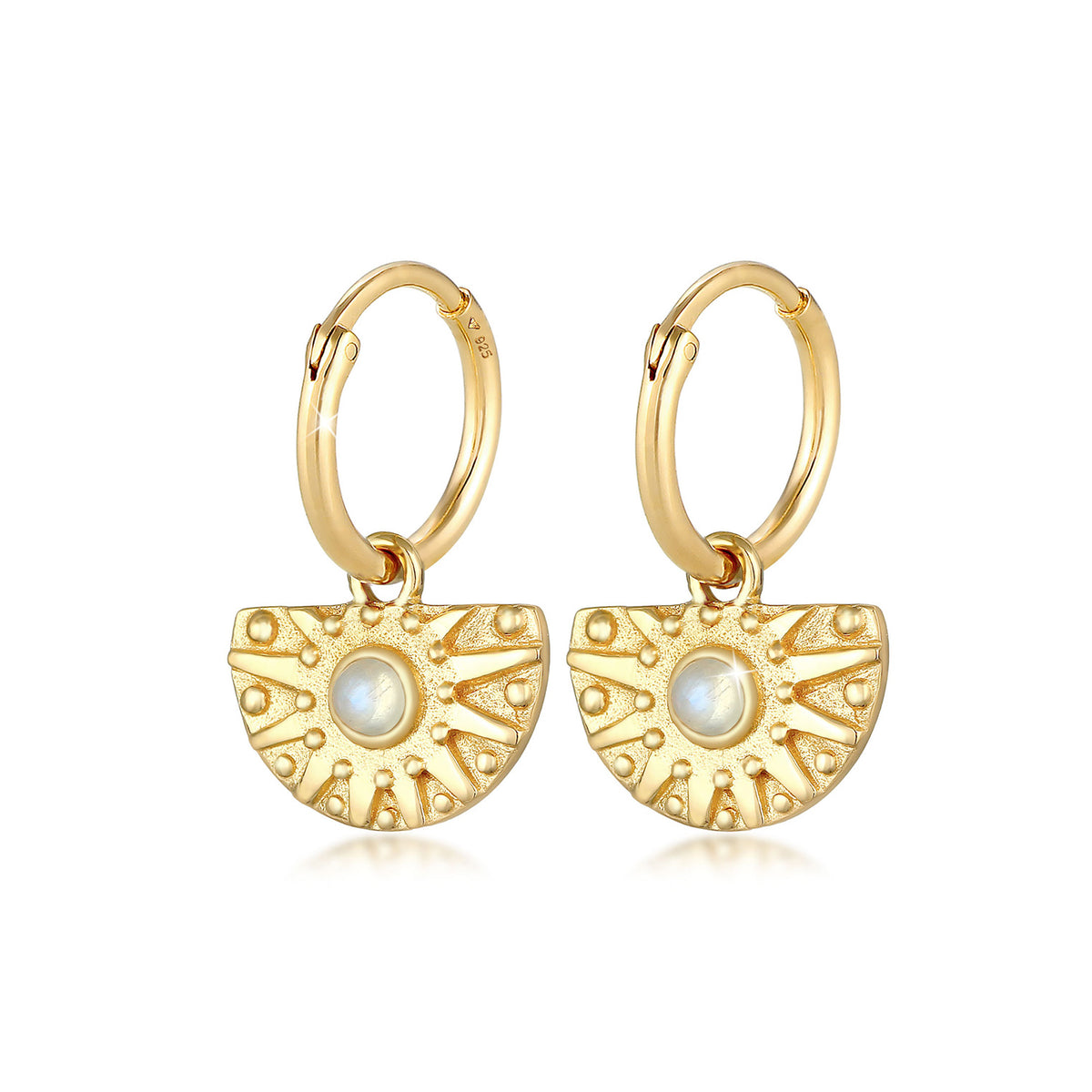 Gold - Elli PREMIUM | Creole | Mondstein ( Weiß ) | 925 Sterling Silber vergoldet