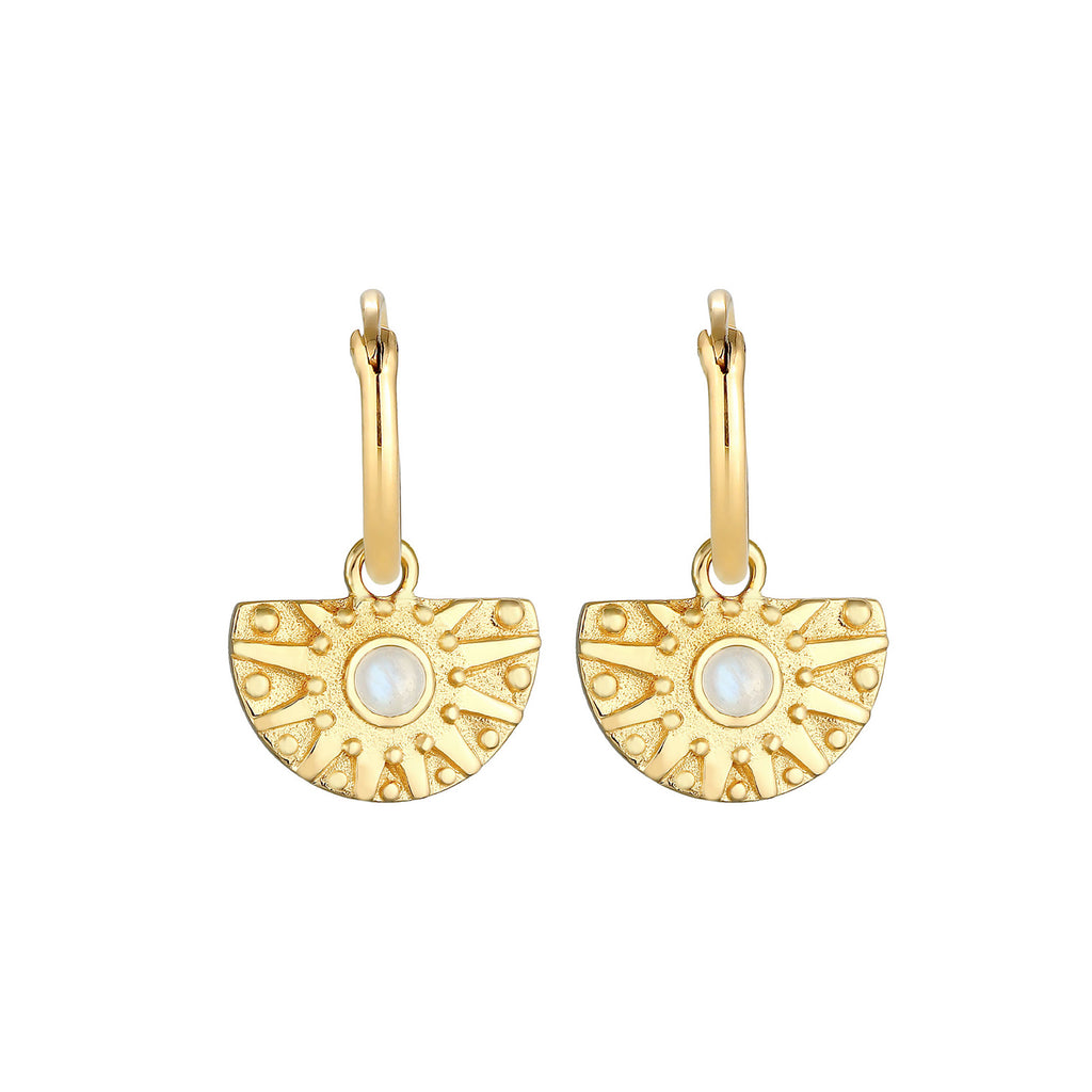 Gold - Elli PREMIUM | Creole | Mondstein ( Weiß ) | 925 Sterling Silber vergoldet