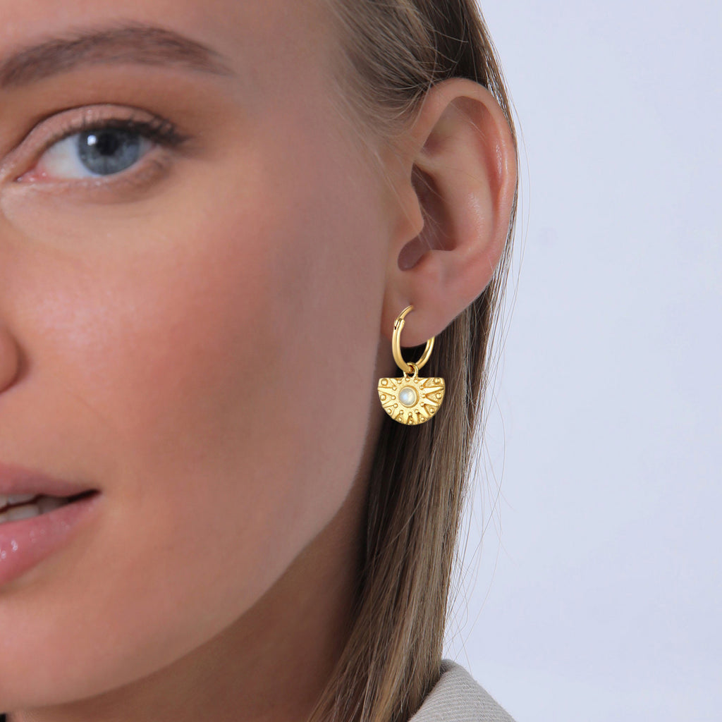 Gold - Elli PREMIUM | Creole | Mondstein ( Weiß ) | 925 Sterling Silber vergoldet