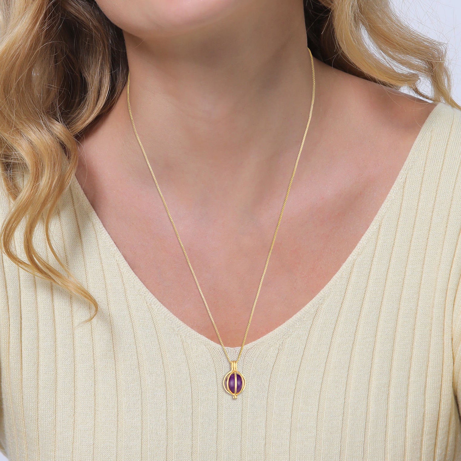 Gold - Elli PREMIUM | Venezianer-Halskette | Amethyst ( Violett ) | 925 Sterling Silber vergoldet