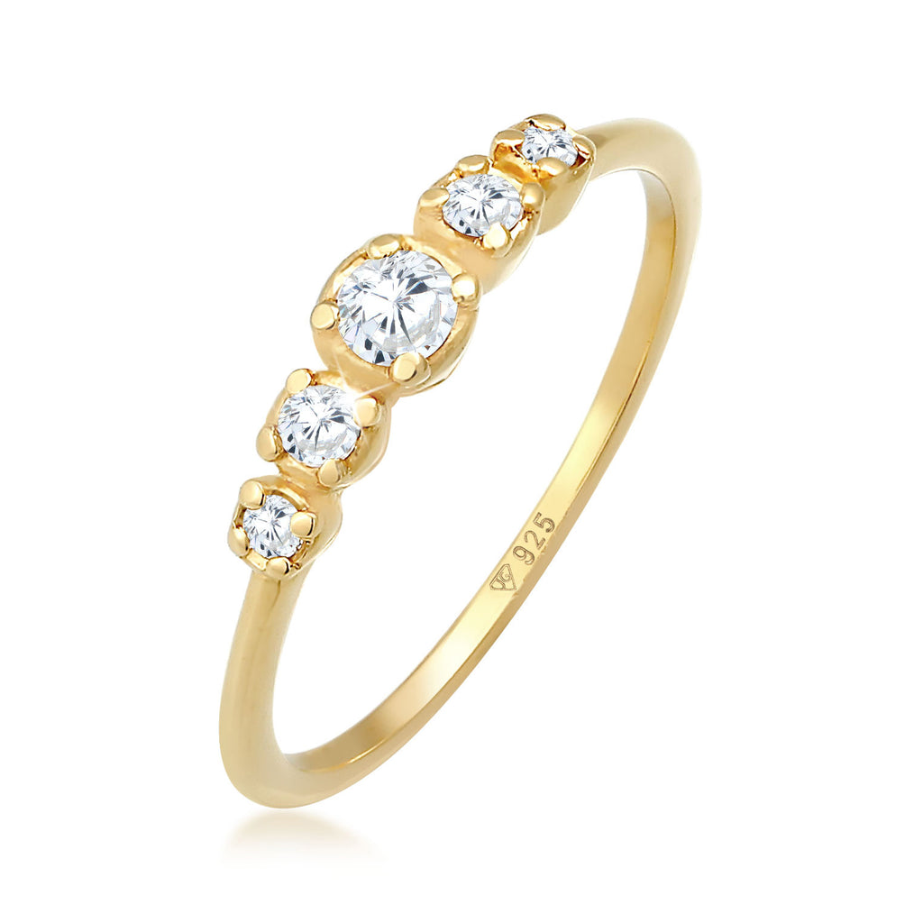 Gold - Elli | Verlobungsring | Zirkonia ( Weiß ) | 925 Sterling Silber vergoldet