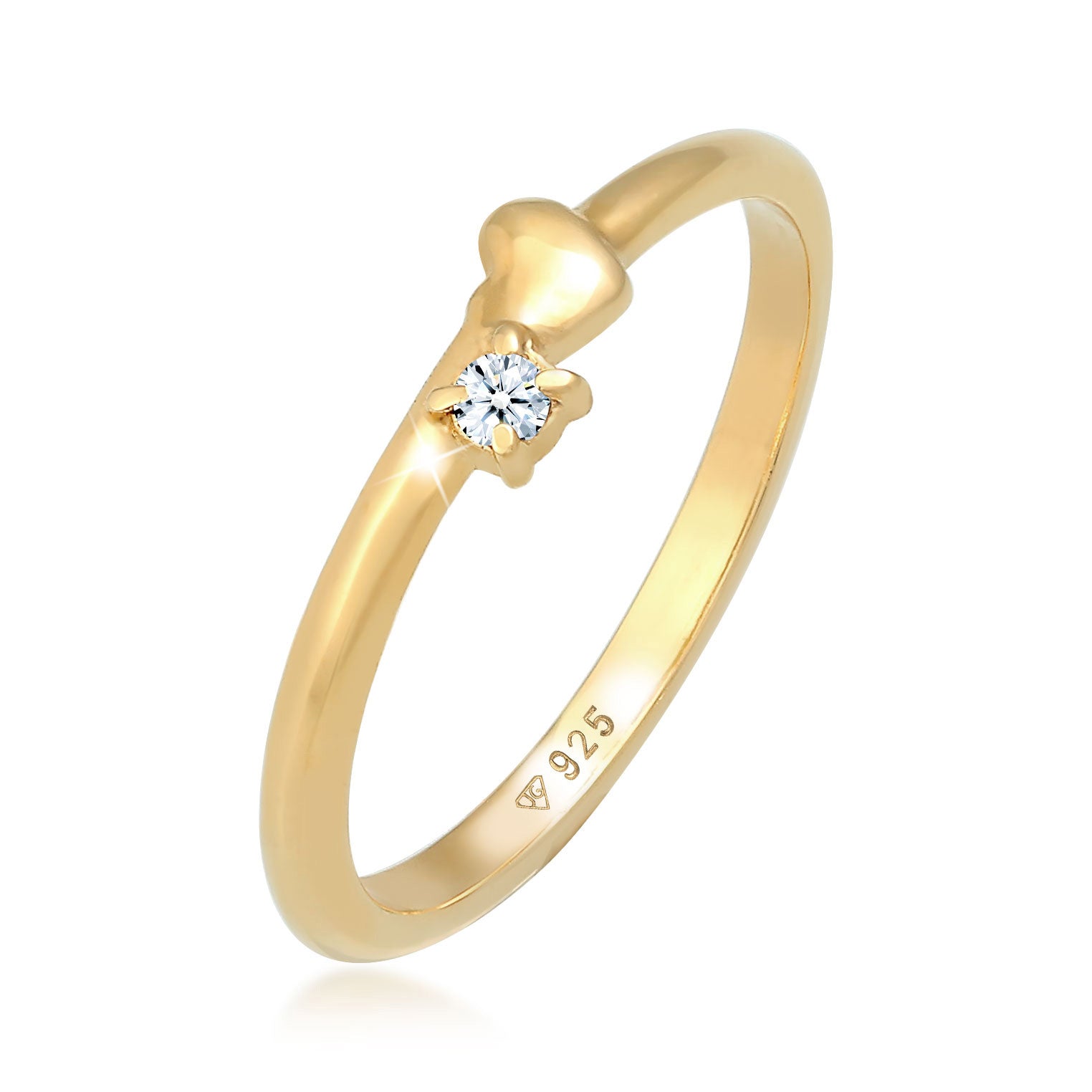 Gold - Elli DIAMONDS | Ring Herz | Diamant ( Weiß, 0,03 ct ) | 925 Sterling Silber vergoldet