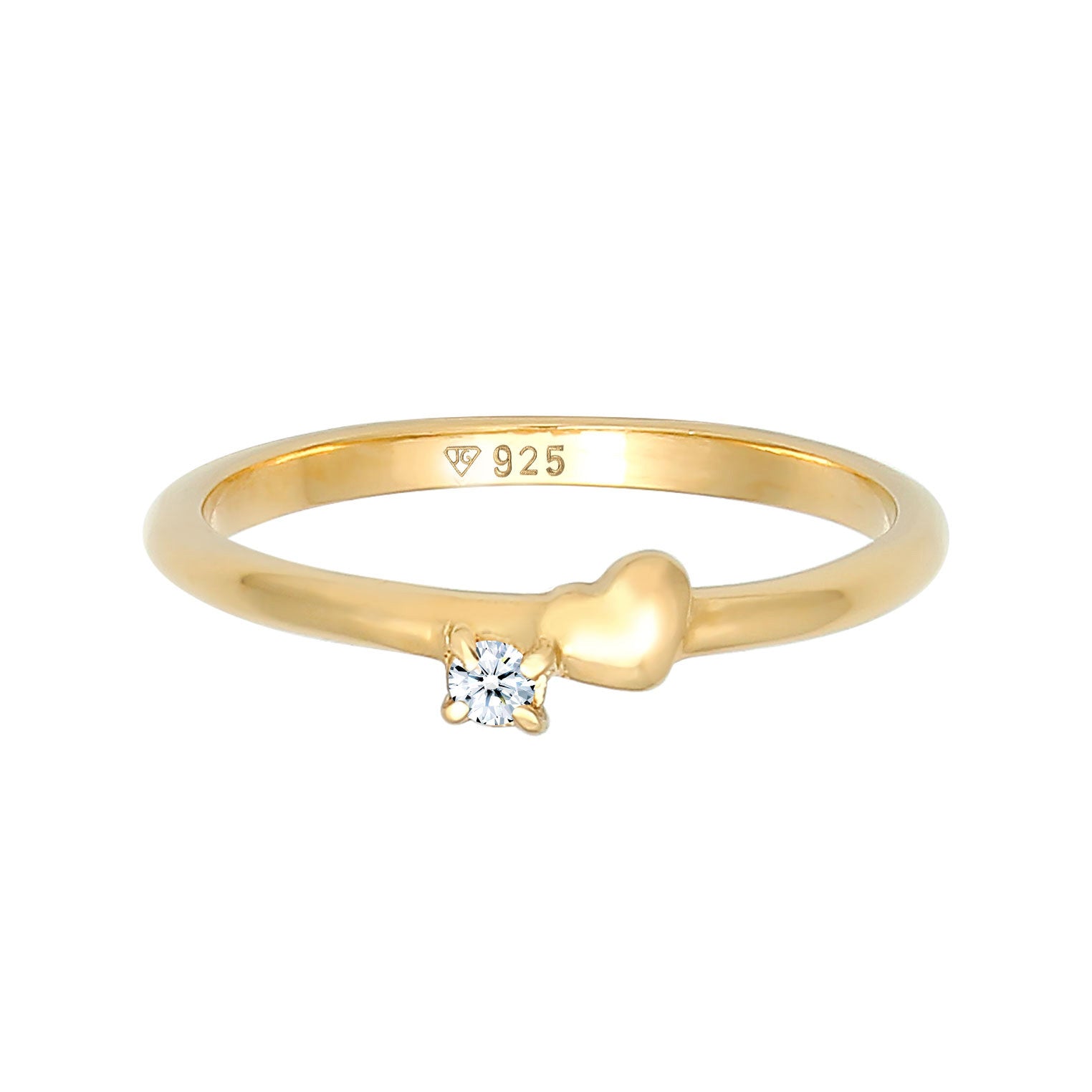 Gold - Elli DIAMONDS | Ring Herz | Diamant ( Weiß, 0,03 ct ) | 925 Sterling Silber vergoldet